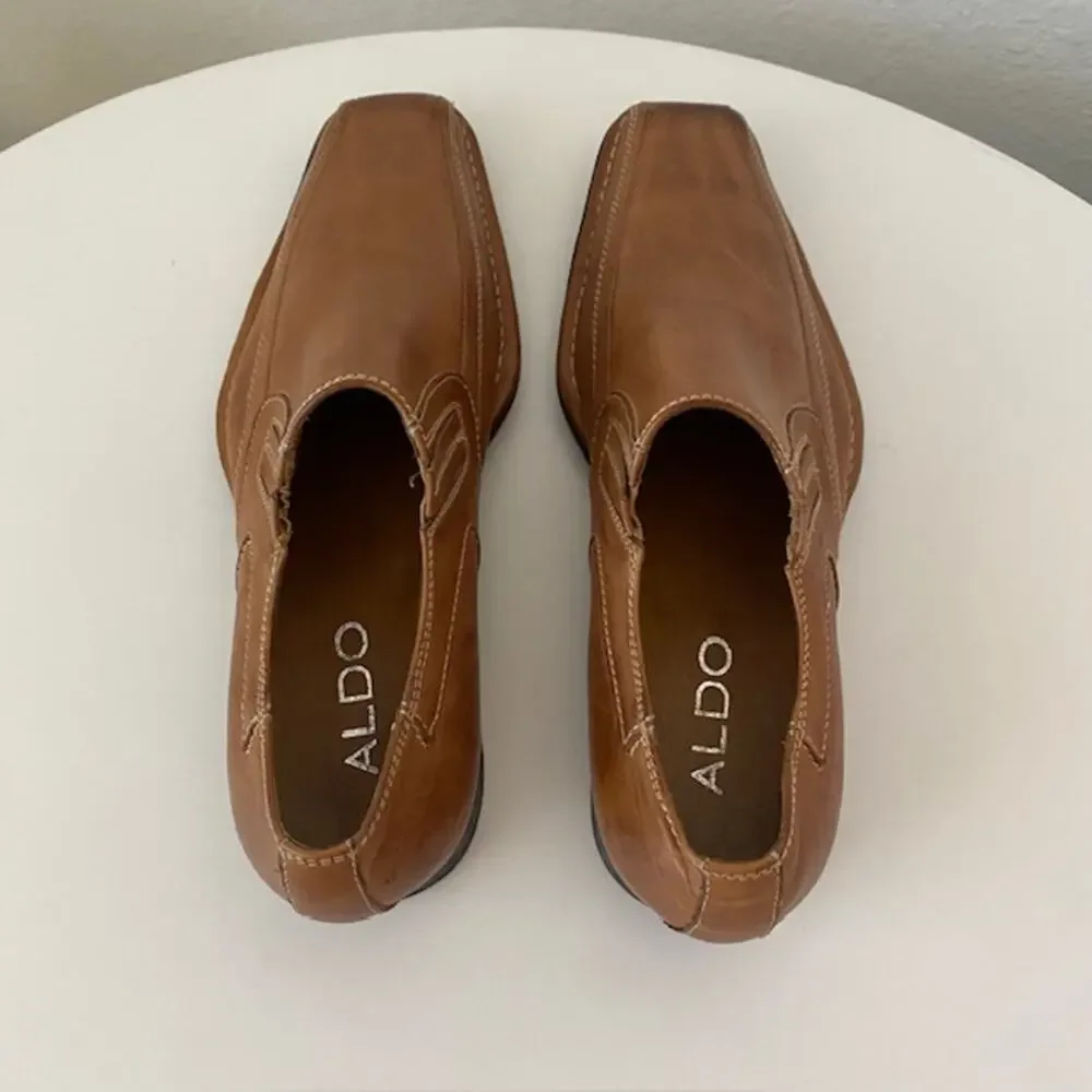 Aldo Loafers Cognac Brown Leather Slip-On Side Stretch Men's 41 (US 8)‎